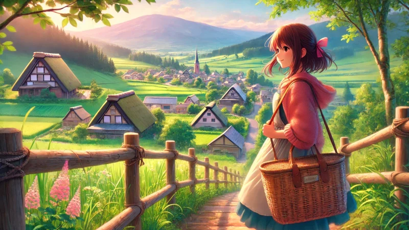 【ジブリ風】田舎の森と風車の平和な日常：Ghibli-Style Countryside Bliss 