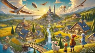 【ジブリ】の草原と飛行船の幻想世界：Ghibli-Style Fantasy Landscape 